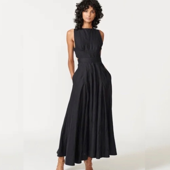 New Aureta Elke Black Linen Midi Dress – Size Medium - Picture 1 of 12